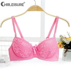 Women Lace Push Up Bra with Underwire Sexy Bow Bralette Female Underwear Lingerie Adjustable Straps Gathered Brassiere